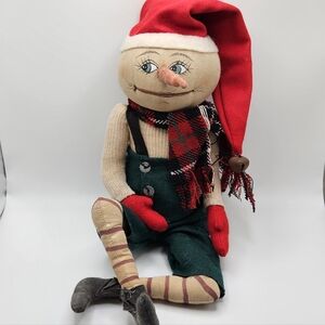 VINTAGE Joe Spencer Sparky Primitive Christmas Snowman Shelf Sitter 17" Country